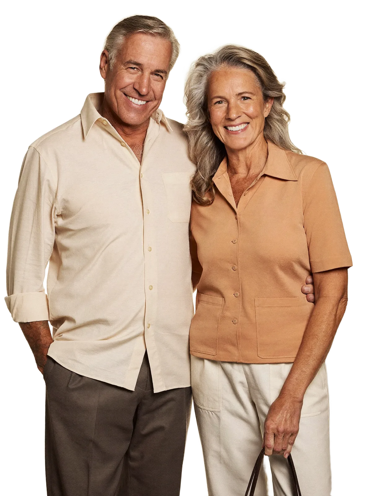 A retired couple, relaxed and happy together